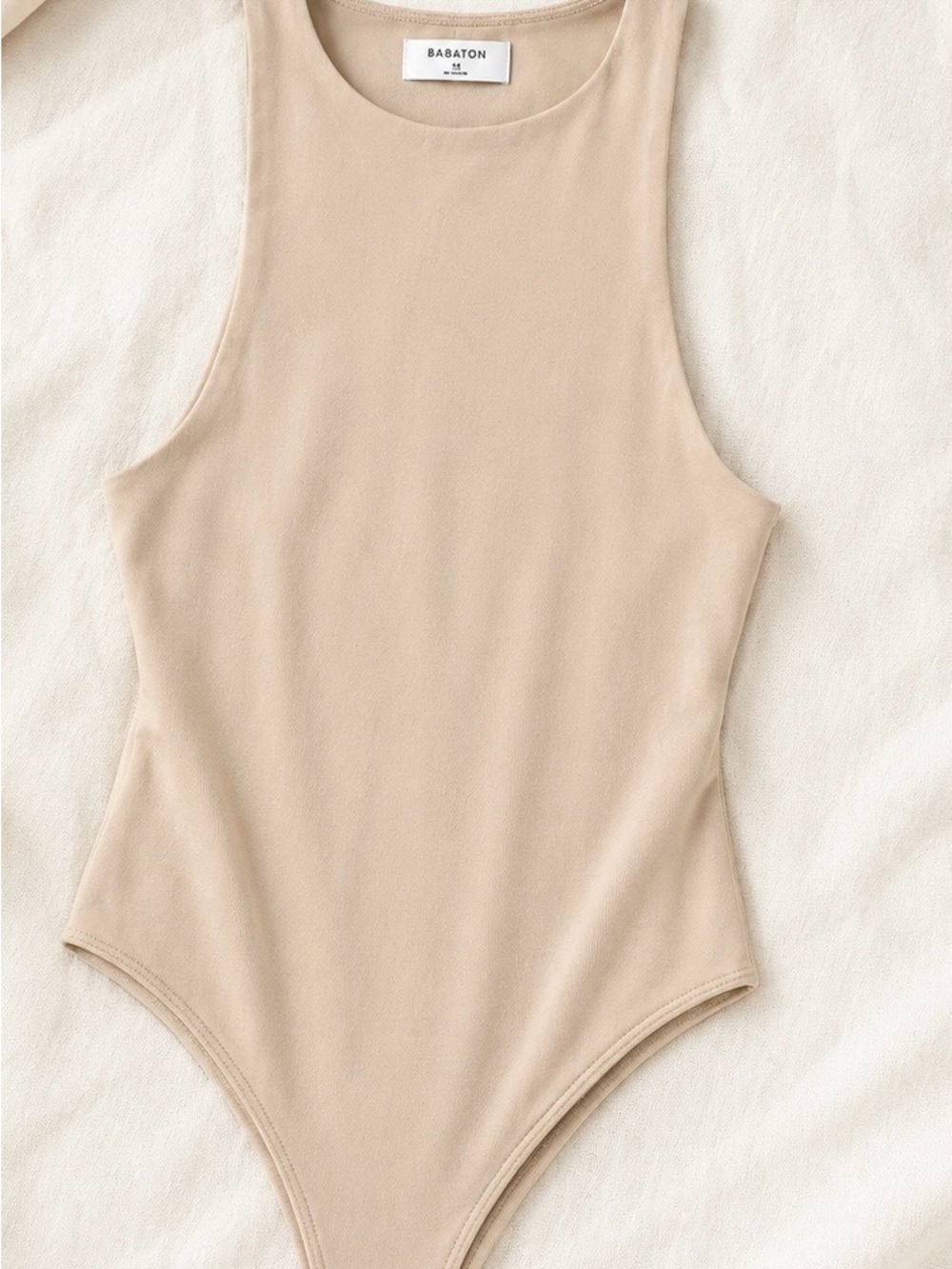 Babaton Beige Sleeveless Scoop-Neck Bodysuit